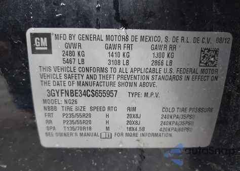 2012 Cadillac Srx Performance Collection z USA, uszkodzony, nr VIN 3GYFNBE34CS655957